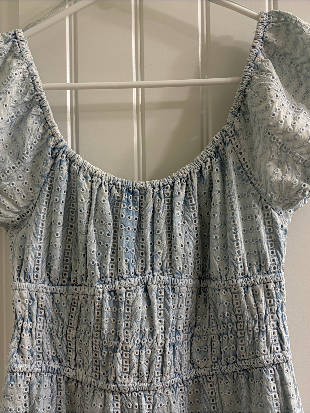 Sim & Sam Chambray Lt Blue Eyelet Babydoll Dress Sz M Cottage Coquette - Picture 2 of 5